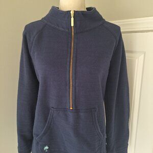 Lilly Pulitzer 3/4 zip jacket with kangaroo pockets in navy blue.
